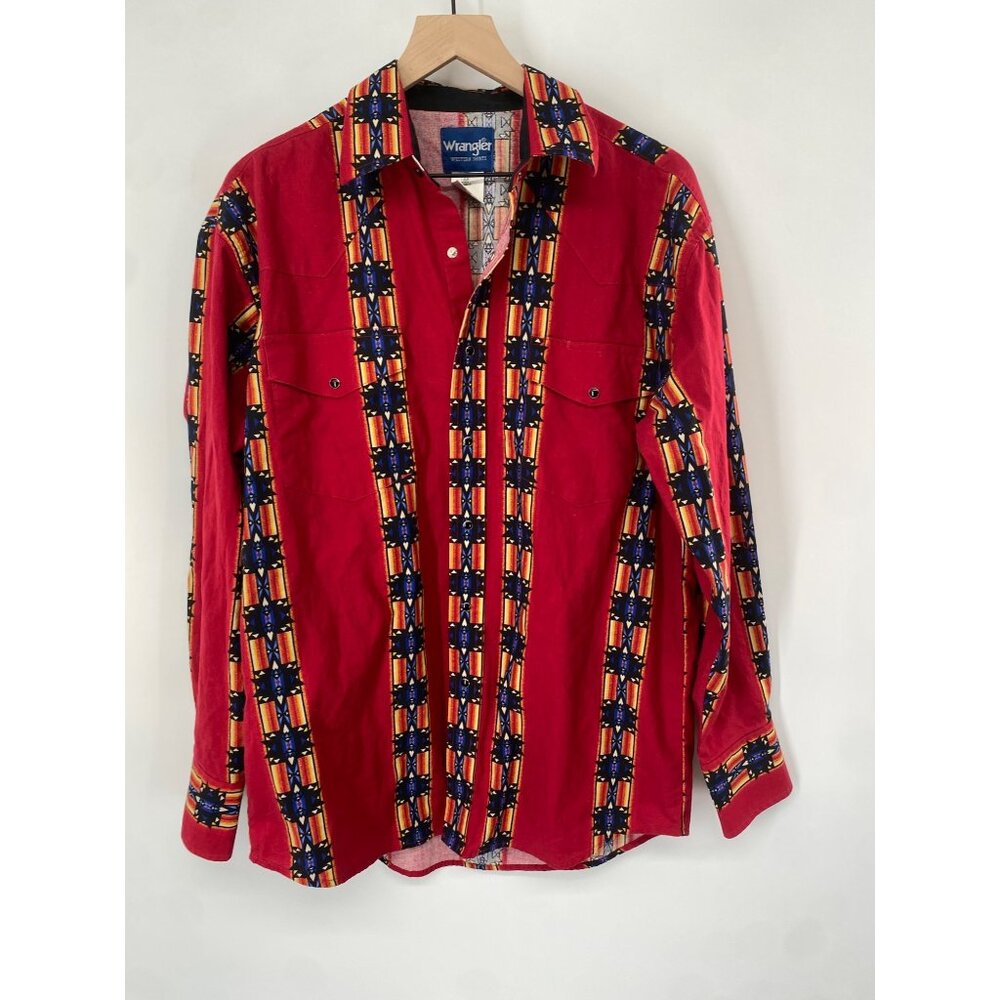 Wrangler Men's Checotah Aztec Print Long Sleeve Shirt Size LARGE RED